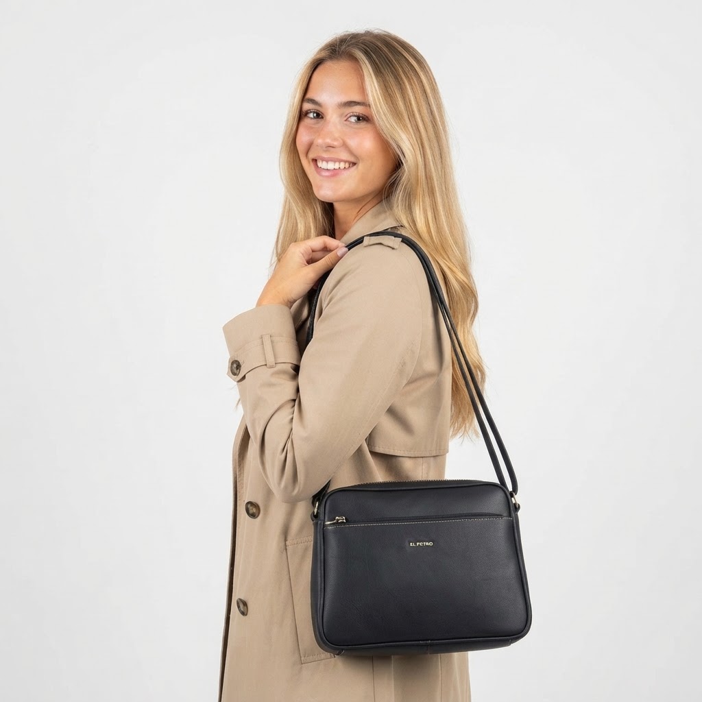 Bolso bandolera grande mujer negro angula