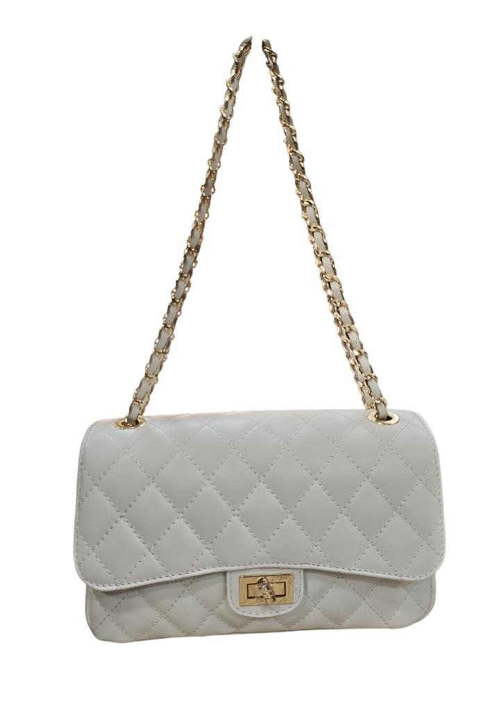 Bolso Cadena Piel Acolchado Blanco