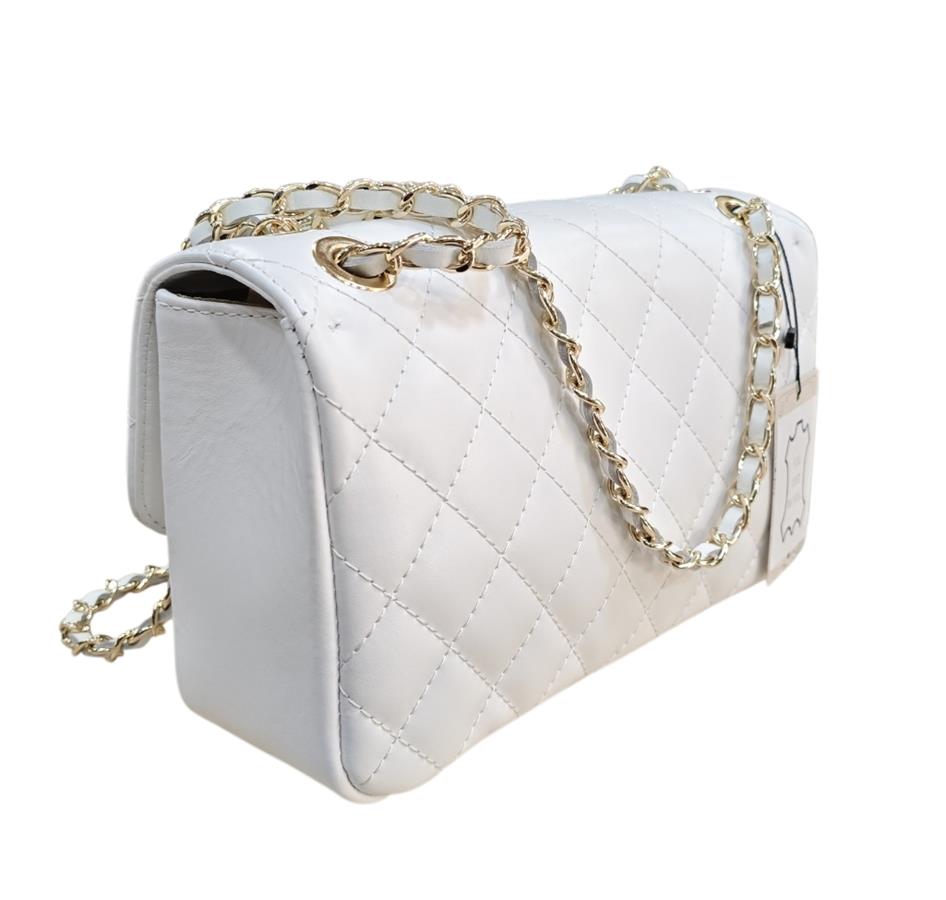 Bolso Cadena Piel Acolchado Blanco