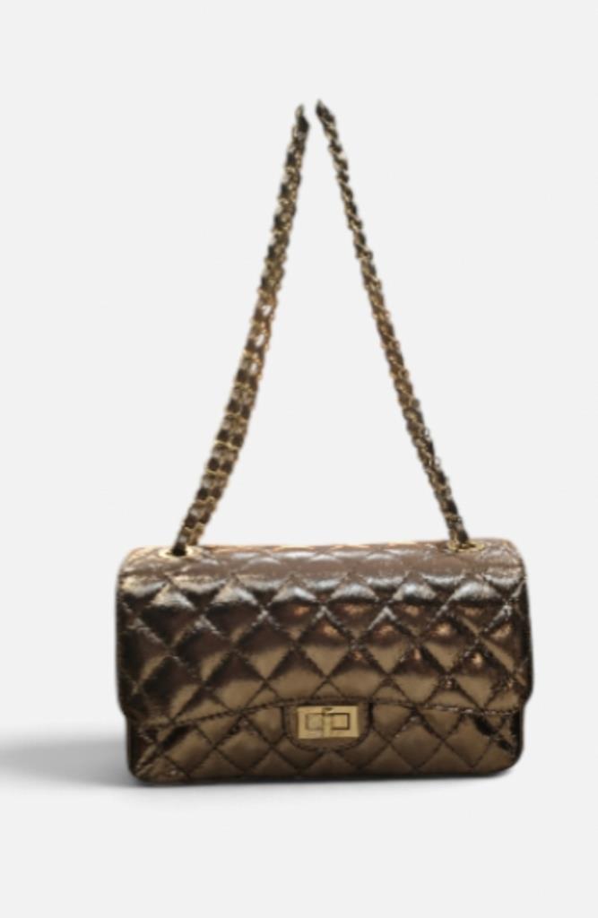 Bolso Cadena Piel Acolchado Bronce