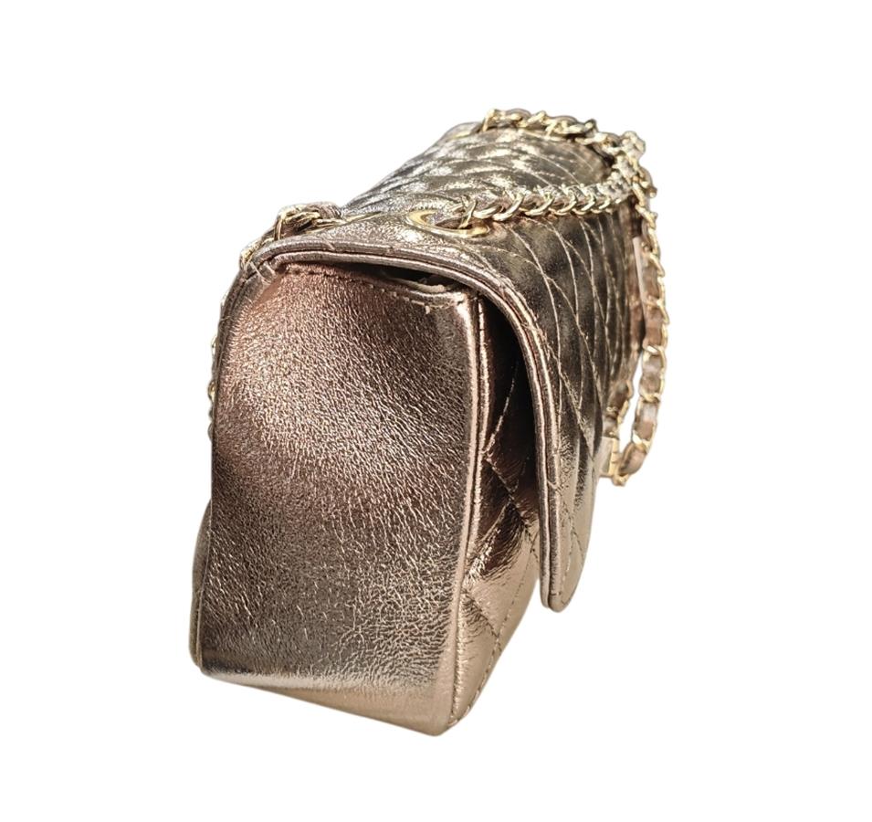 Bolso Cadena Piel Acolchado Bronce