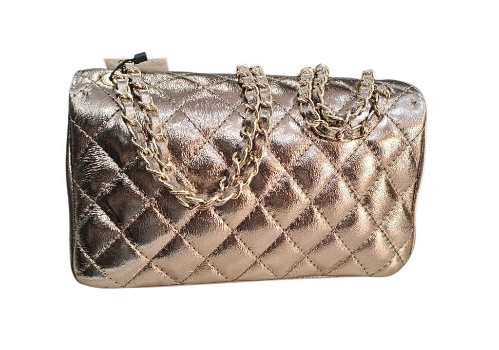 Bolso Cadena Piel Acolchado Bronce