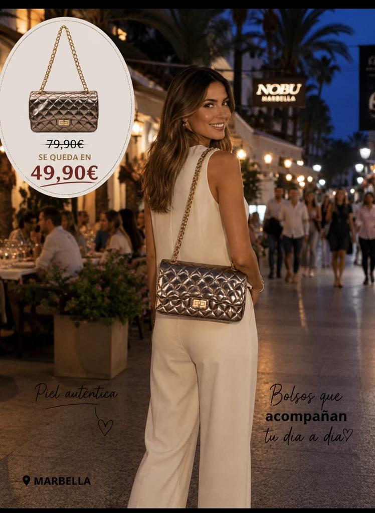 Bolso Cadena Piel Acolchado Bronce