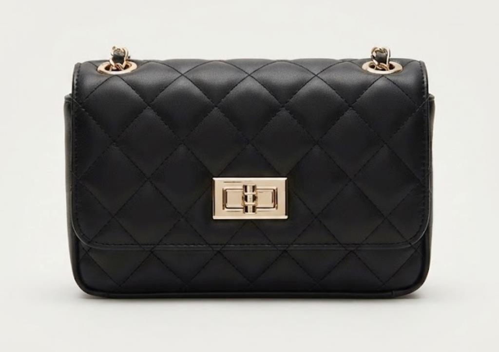 Bolso piel acolchado cadena negro