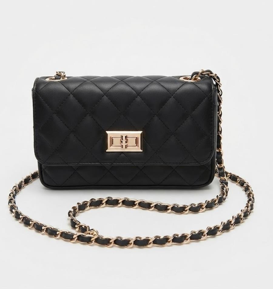 Bolso piel acolchado cadena negro