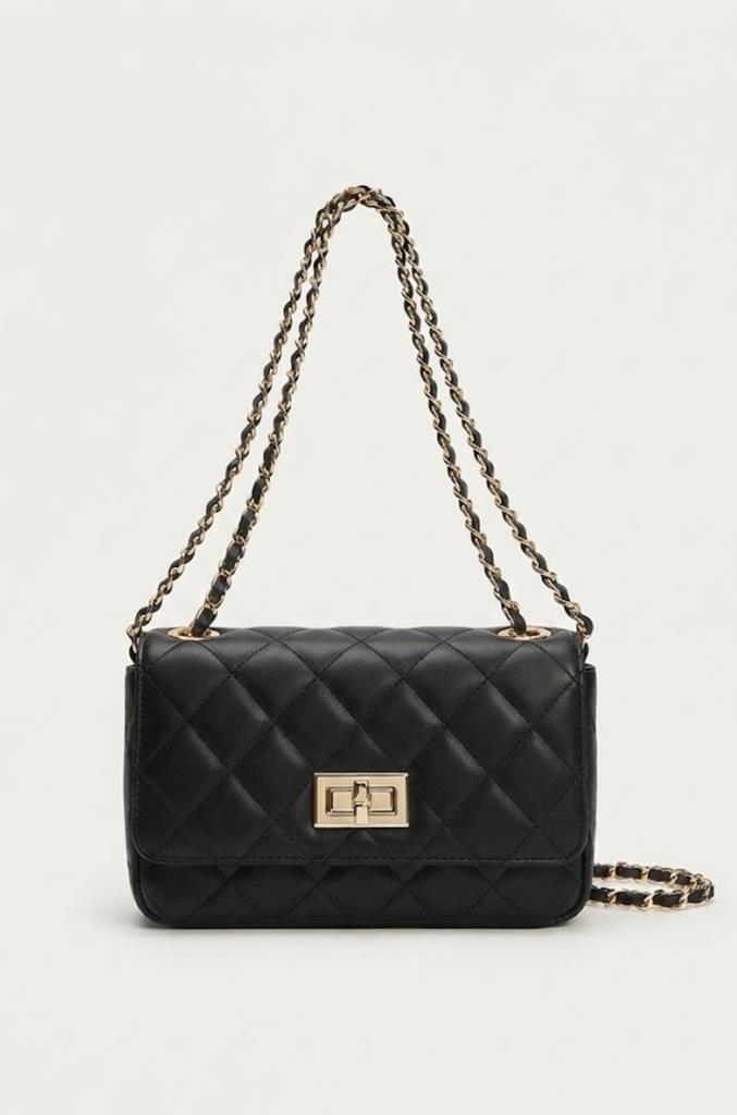Bolso piel acolchado cadena negro