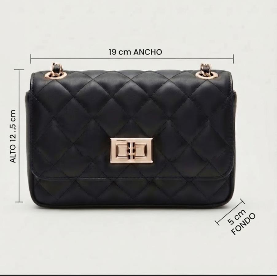 Bolso piel acolchado cadena negro