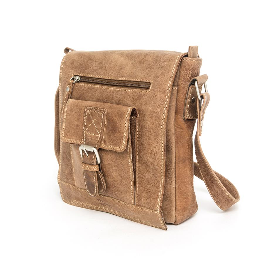 Bolso piel caballero con solapa color natural Morgado piel