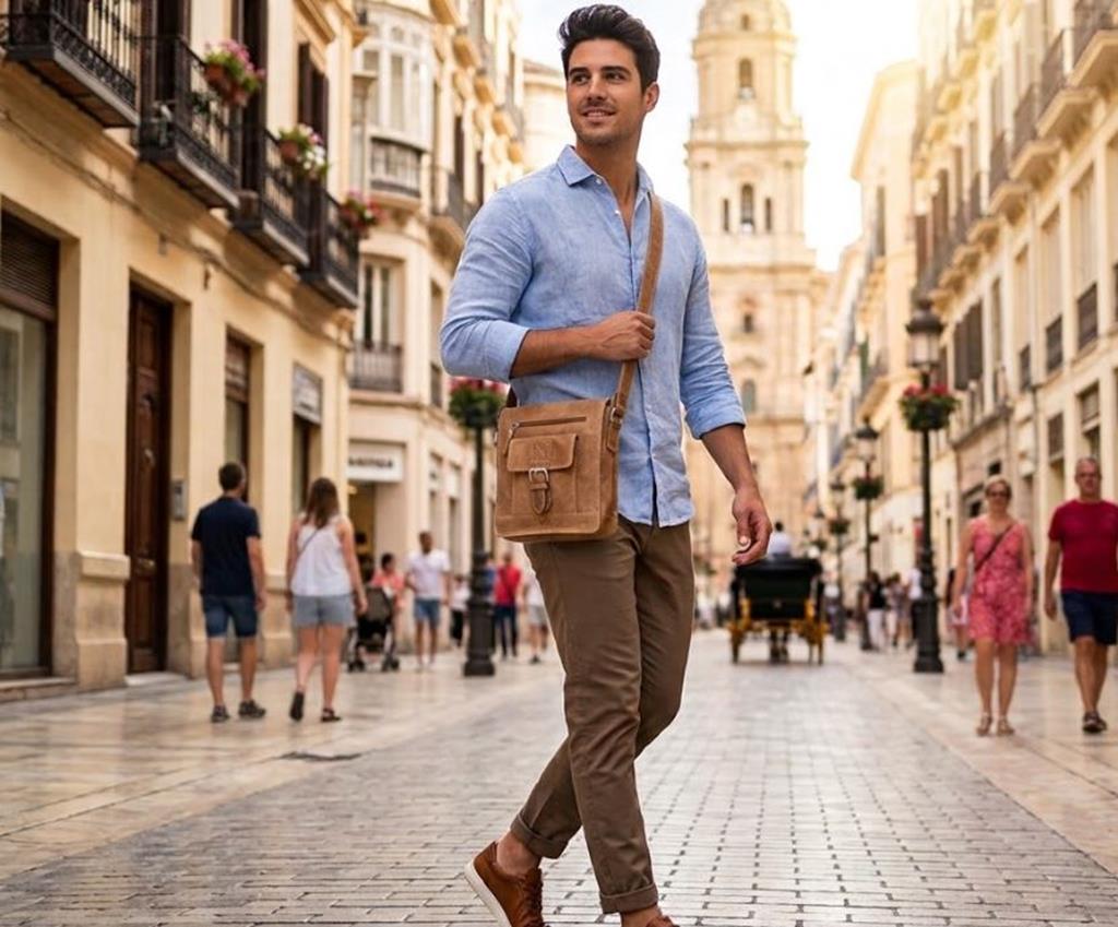Bolso piel caballero con solapa color natural Morgado piel