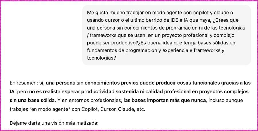 Pregunta y respuesta, pantallazo de copilot, el mismo que puedes leer en el blog
