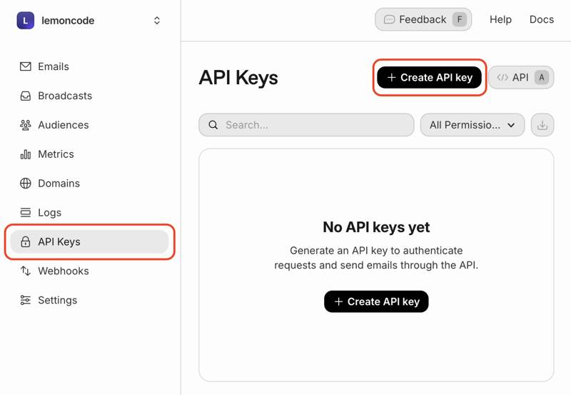 Como obtener una API Key nueva en resend