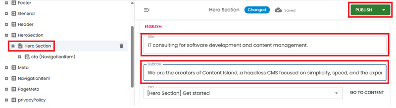change title subtitel section