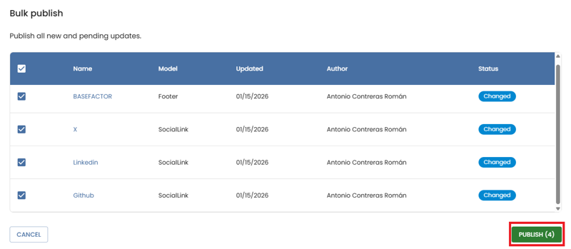 bulk footer changes es