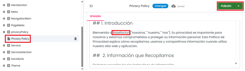 change privacy policy es