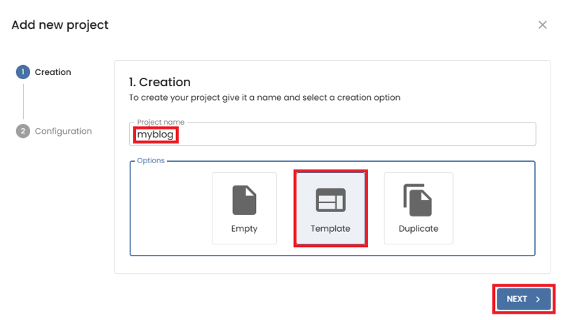 create project wizard