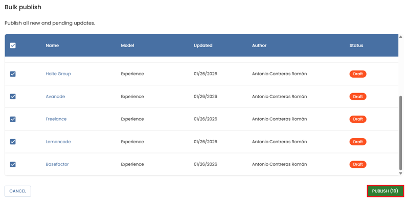 list experience updated
