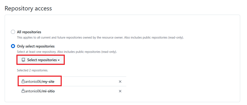 only select repositories en