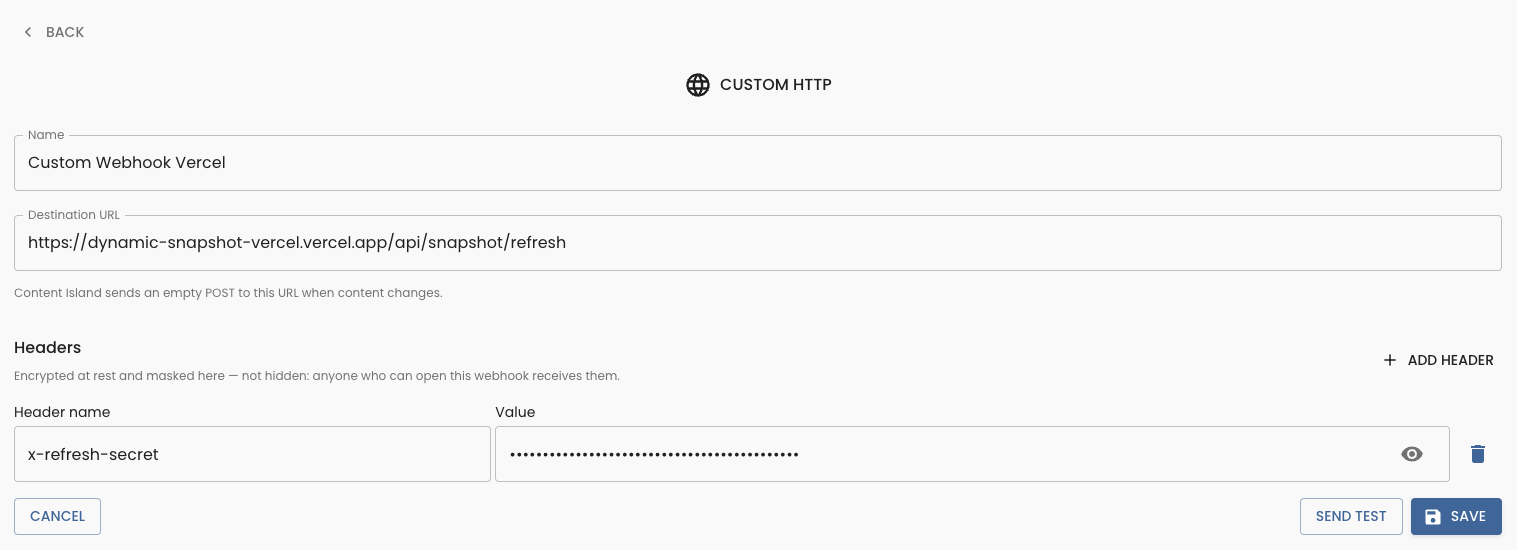 Custom HTTP Webhook configuration