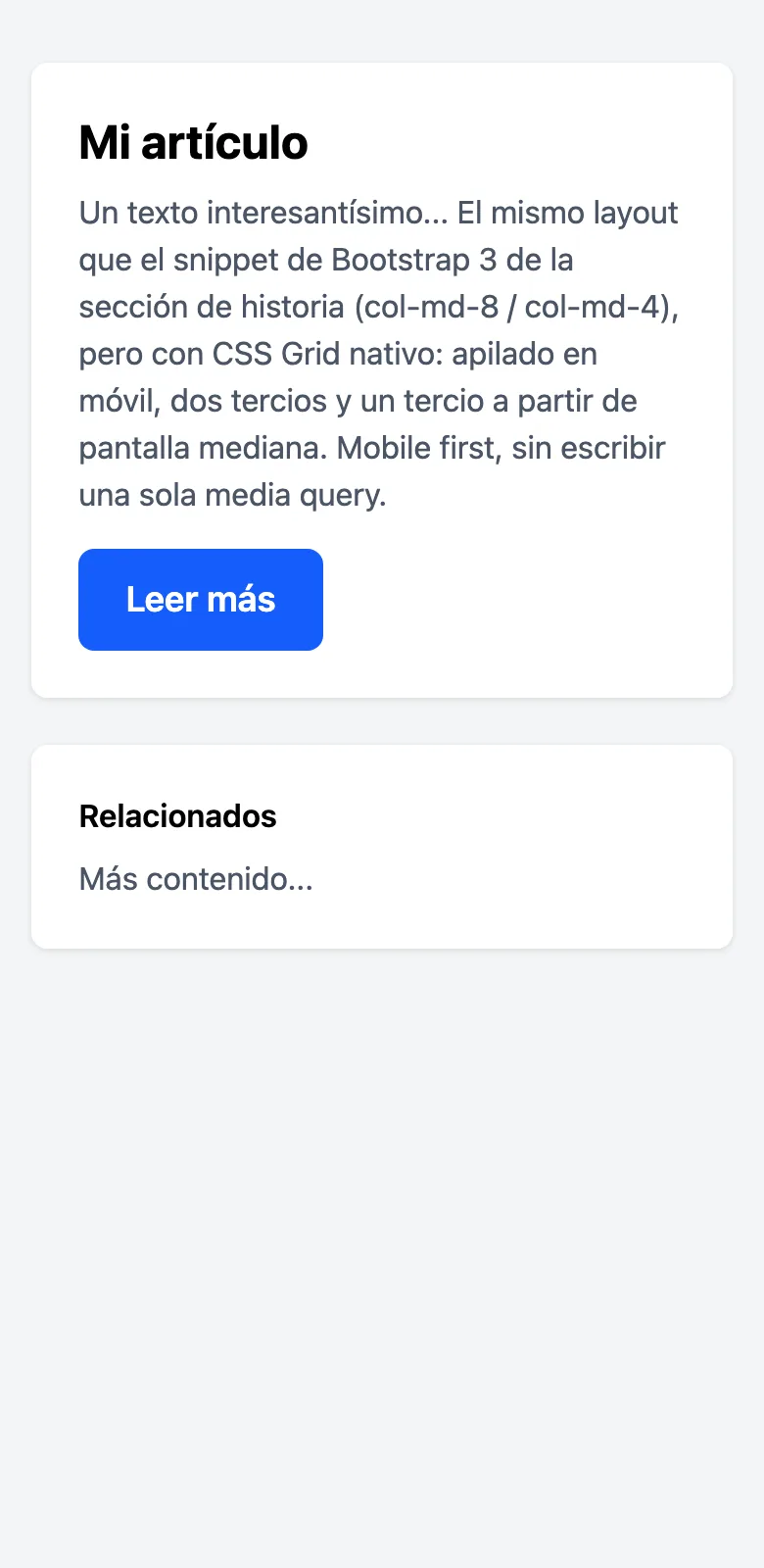 El layout en móvil: los mismos bloques, apilados en una sola columna