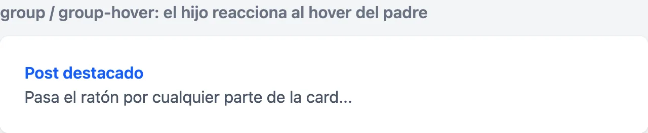 La card con el ratón encima: el título se pinta de azul gracias a group-hover