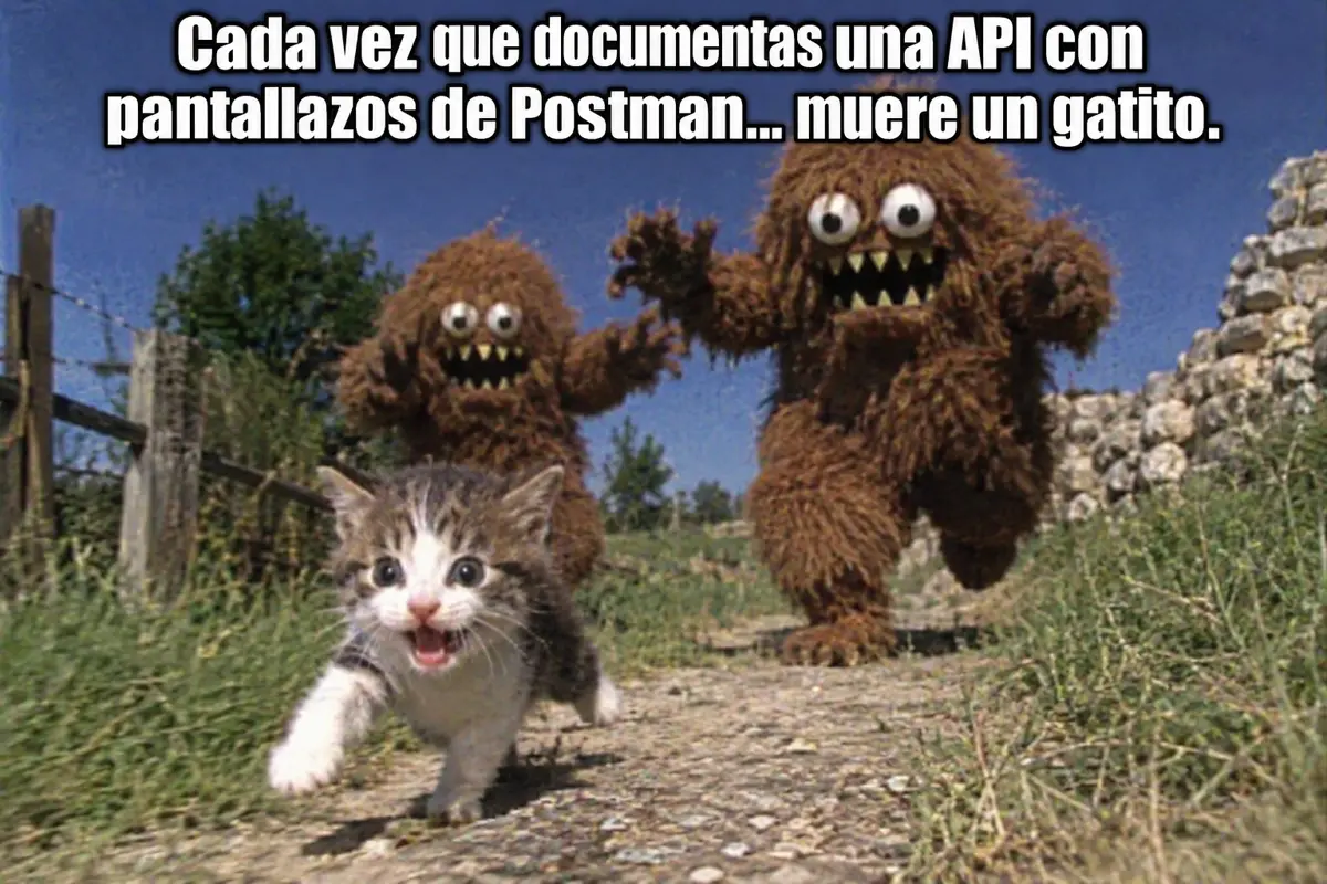 Imagen de gatito perseguido por dos monstruos