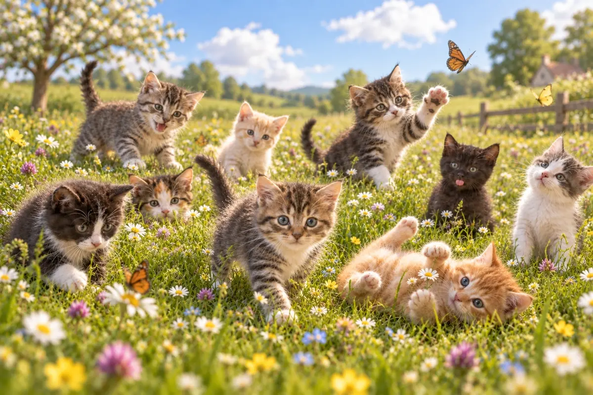 Lindos gatitos en el campo