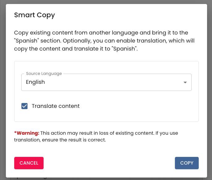 Smart copy modal dialog